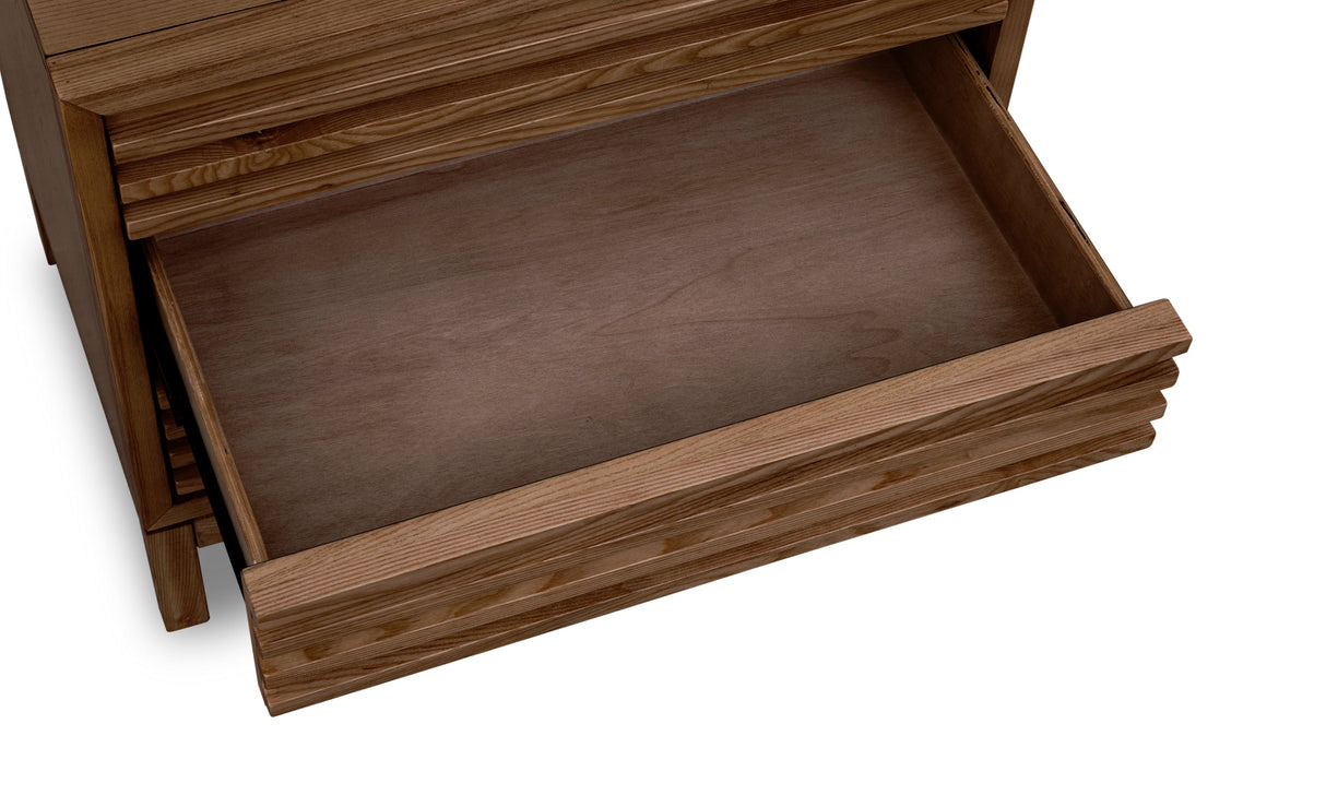 Tanner Three Drawer Ash Wood Nightstand in Roux by Modus Furniture at Eve Furniture