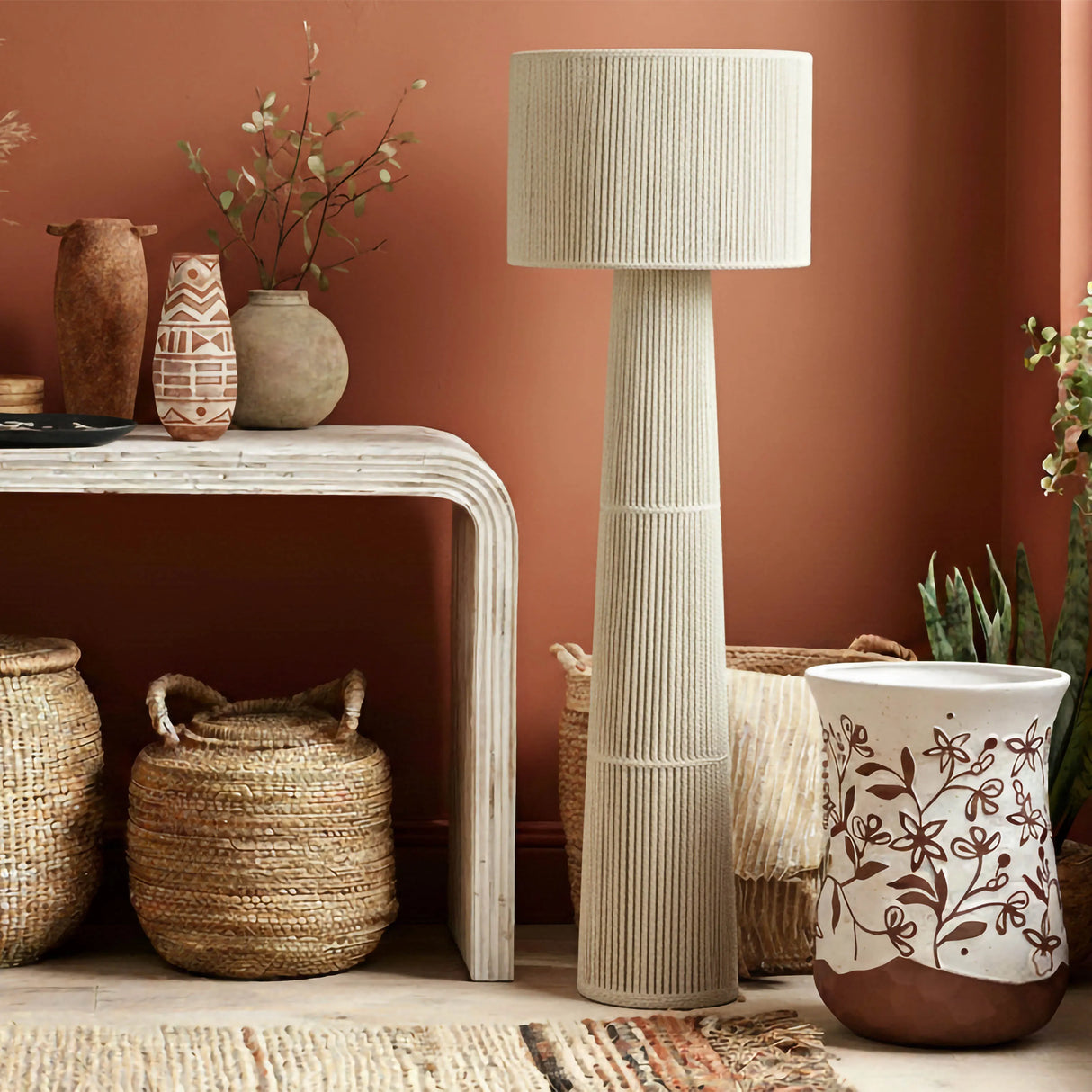 Tapered Natural Chenille Fiber Floor Lamp by TOV Furniture at Eve Furniture