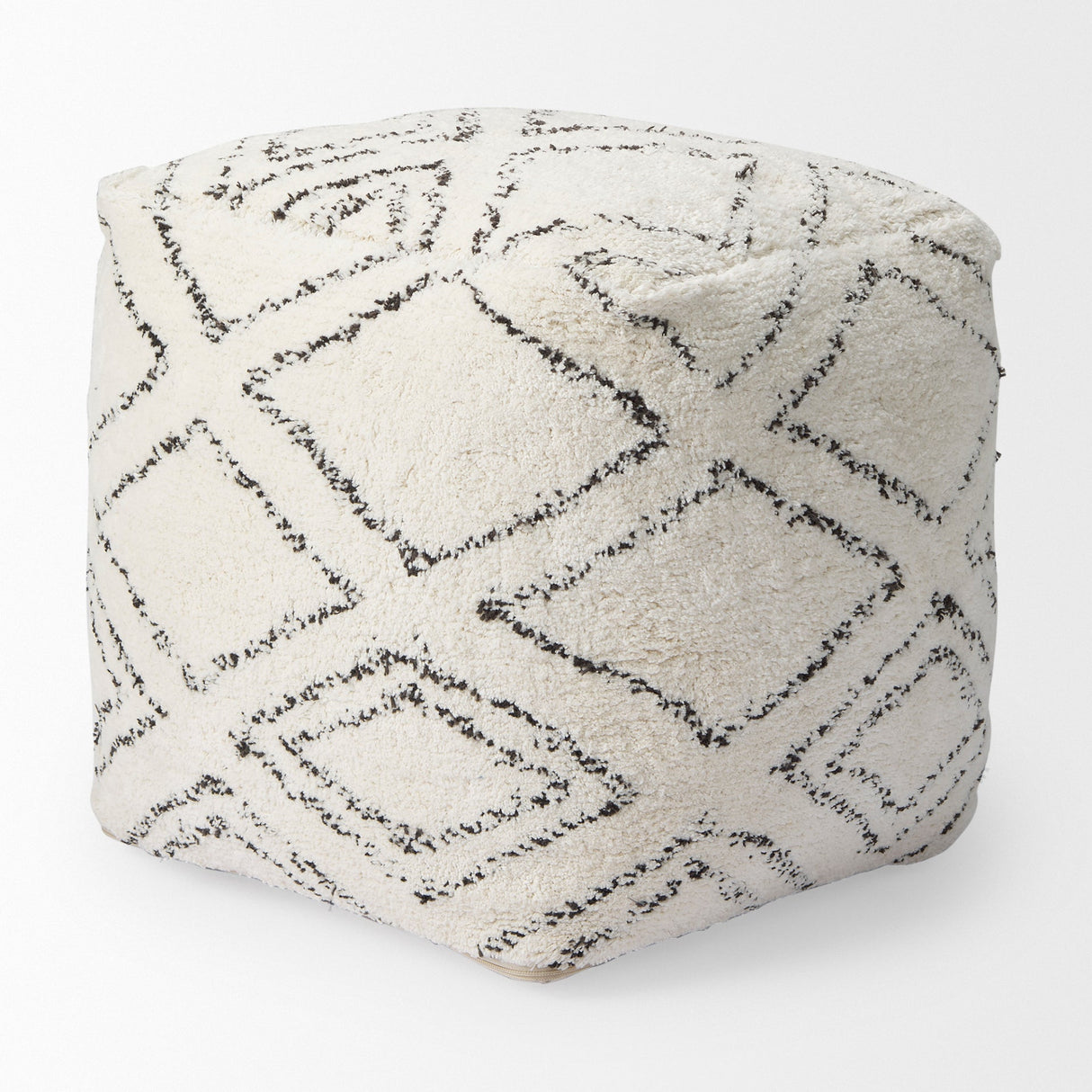 Tapir Beige Cotton Argyle Pattern Square Pouf by Mercana at Eve Furniture