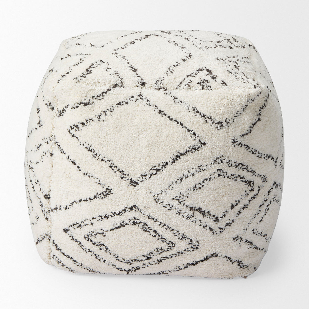 Tapir Beige Cotton Argyle Pattern Square Pouf by Mercana at Eve Furniture