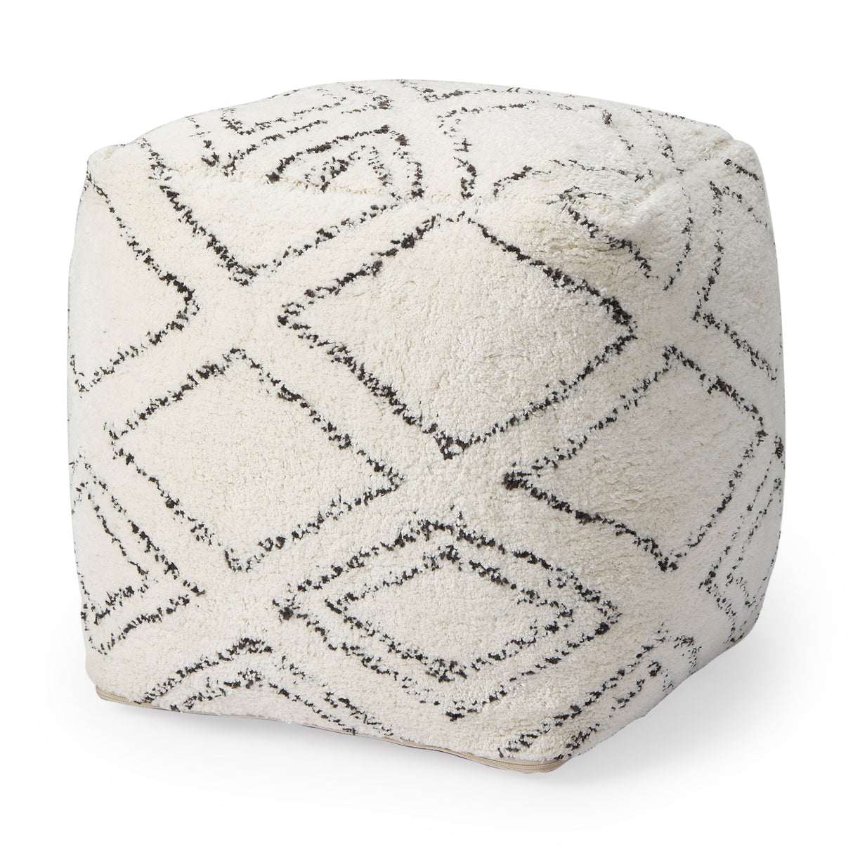 Tapir Beige Cotton Argyle Pattern Square Pouf by Mercana at Eve Furniture