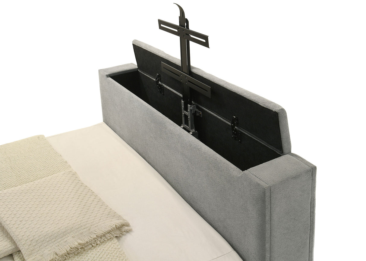 Tara Grey 61-inch Upholstered Queen Panel TV Bed by Coaster at Eve Furniture