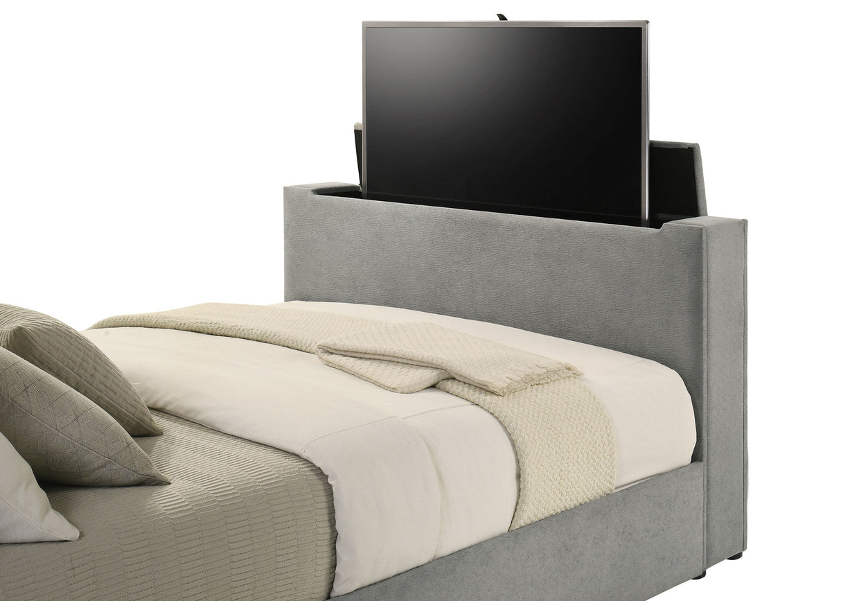 Tara Grey 61-inch Upholstered Queen Panel TV Bed by Coaster at Eve Furniture
