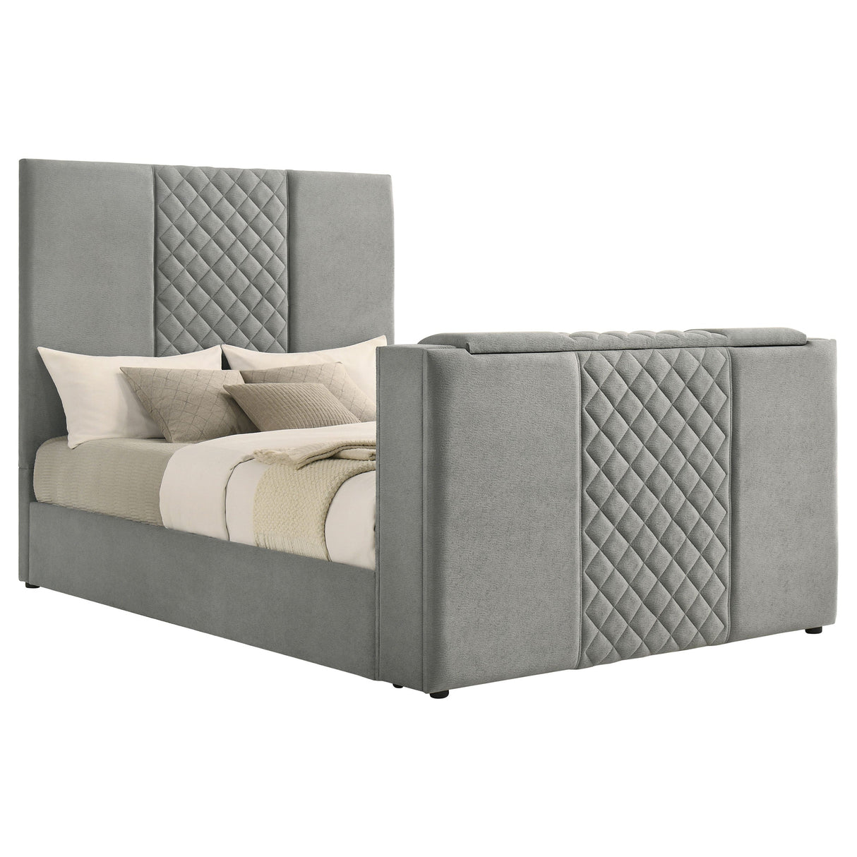 Tara Grey 61-inch Upholstered Queen Panel TV Bed by Coaster at Eve Furniture