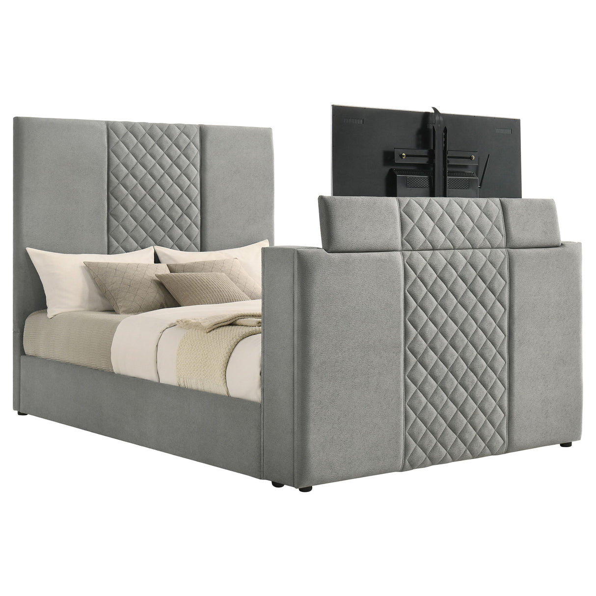 Tara Grey 61-inch Upholstered Queen Panel TV Bed by Coaster at Eve Furniture