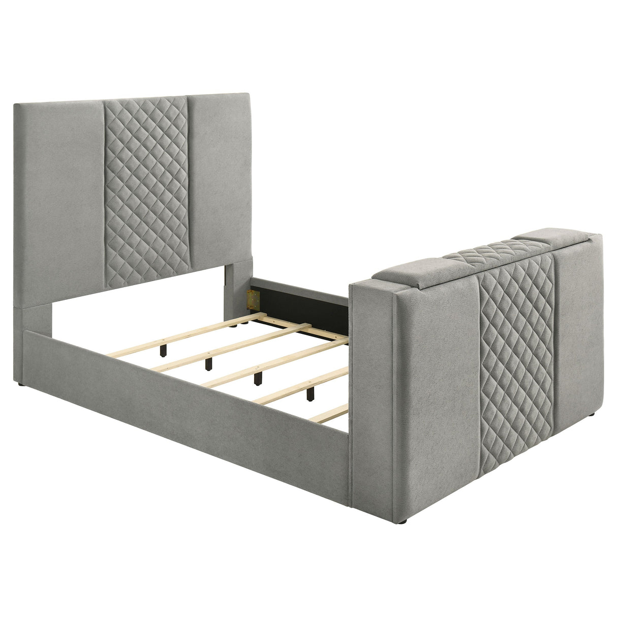 Tara Grey 61-inch Upholstered Queen Panel TV Bed by Coaster at Eve Furniture