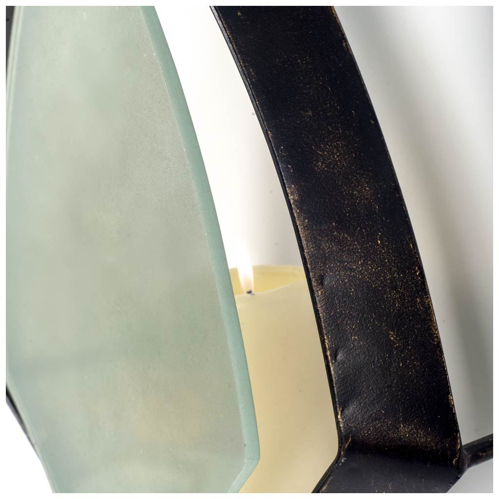 Tarquin I Black Metal Frame w/Frosted Glass Shade Wall Candle Holder by Mercana at Eve Furniture