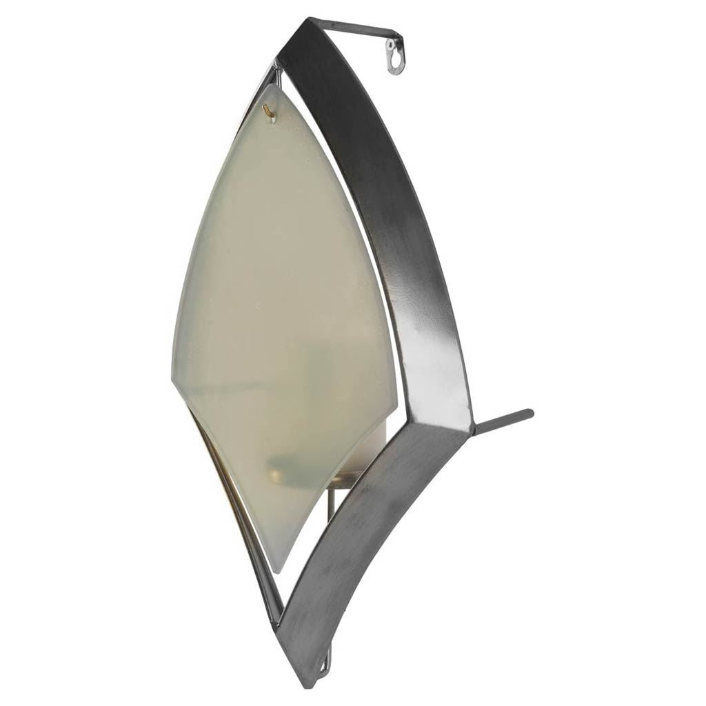 Tarquin II Silver Metal Frame w/Frosted Glass Shade Wall Candle Holder by Mercana at Eve Furniture
