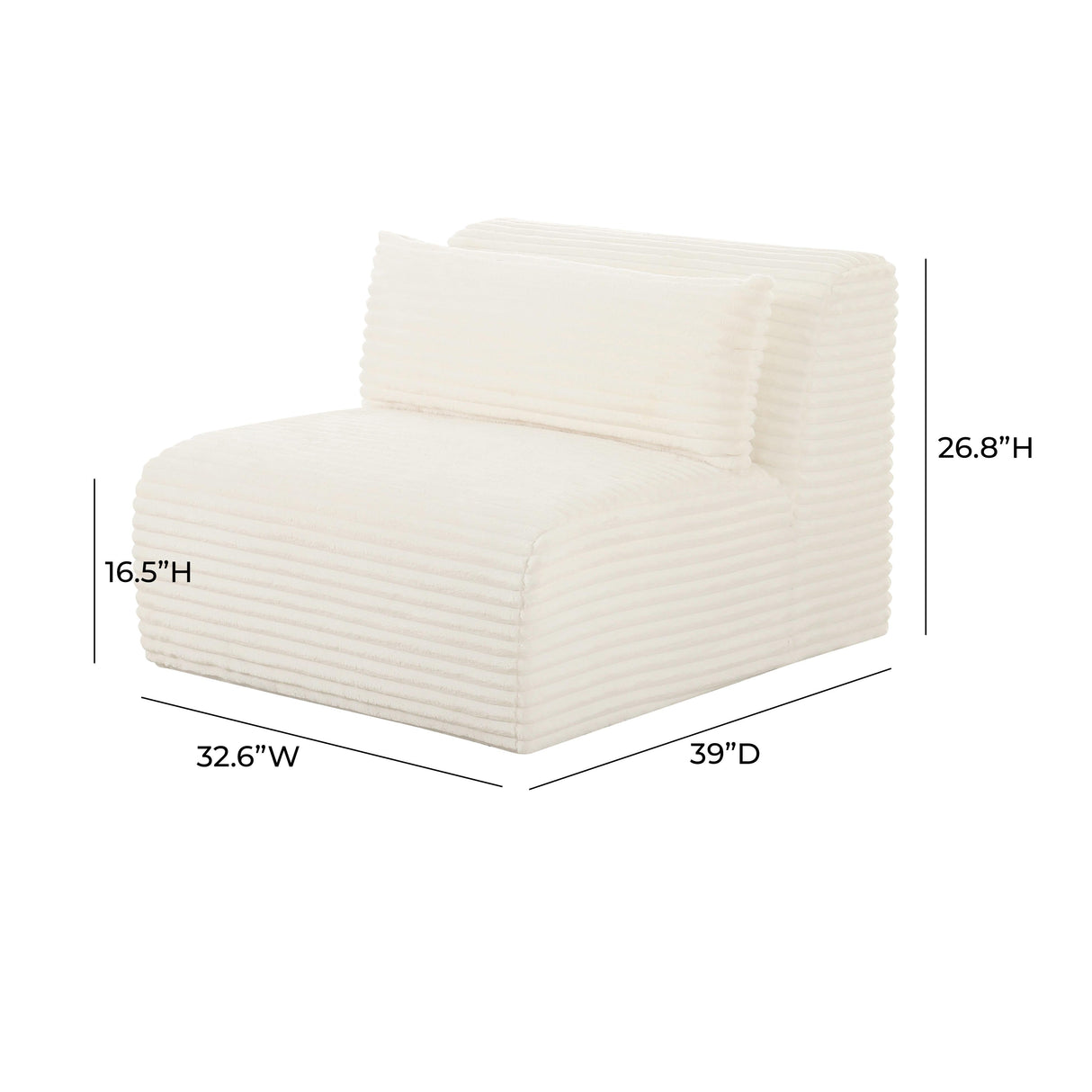 Tarra Fluffy Oversized Corduroy Modular Armless Chair by TOV Furniture at Eve Furniture