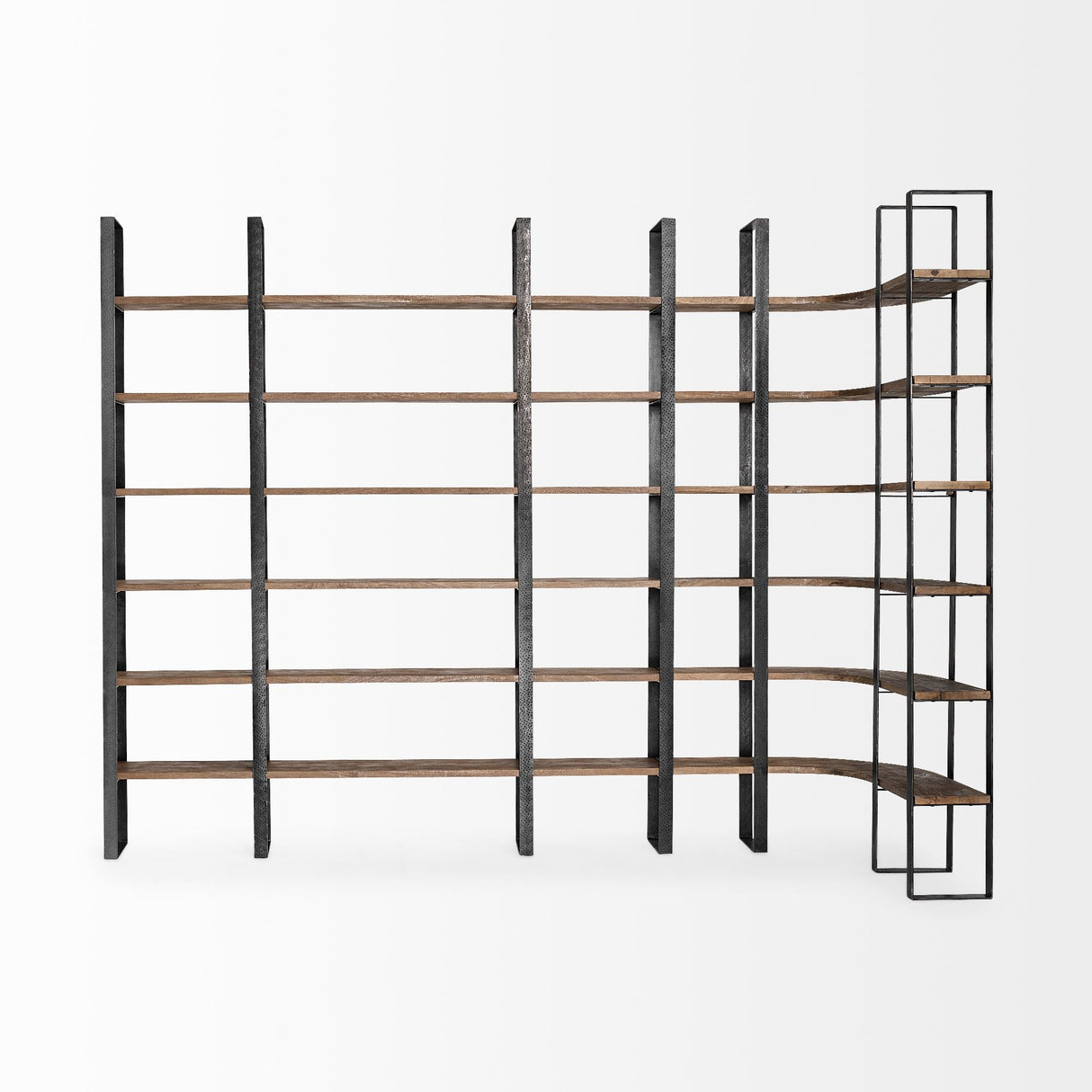 Taunton II Dark Brown Wood And Black Iron Six Shelving Unit by Mercana at Eve Furniture