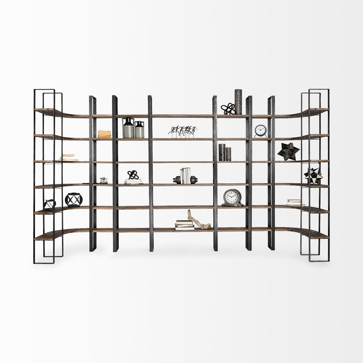 Taunton II Dark Brown Wood And Black Iron Six Shelving Unit by Mercana at Eve Furniture