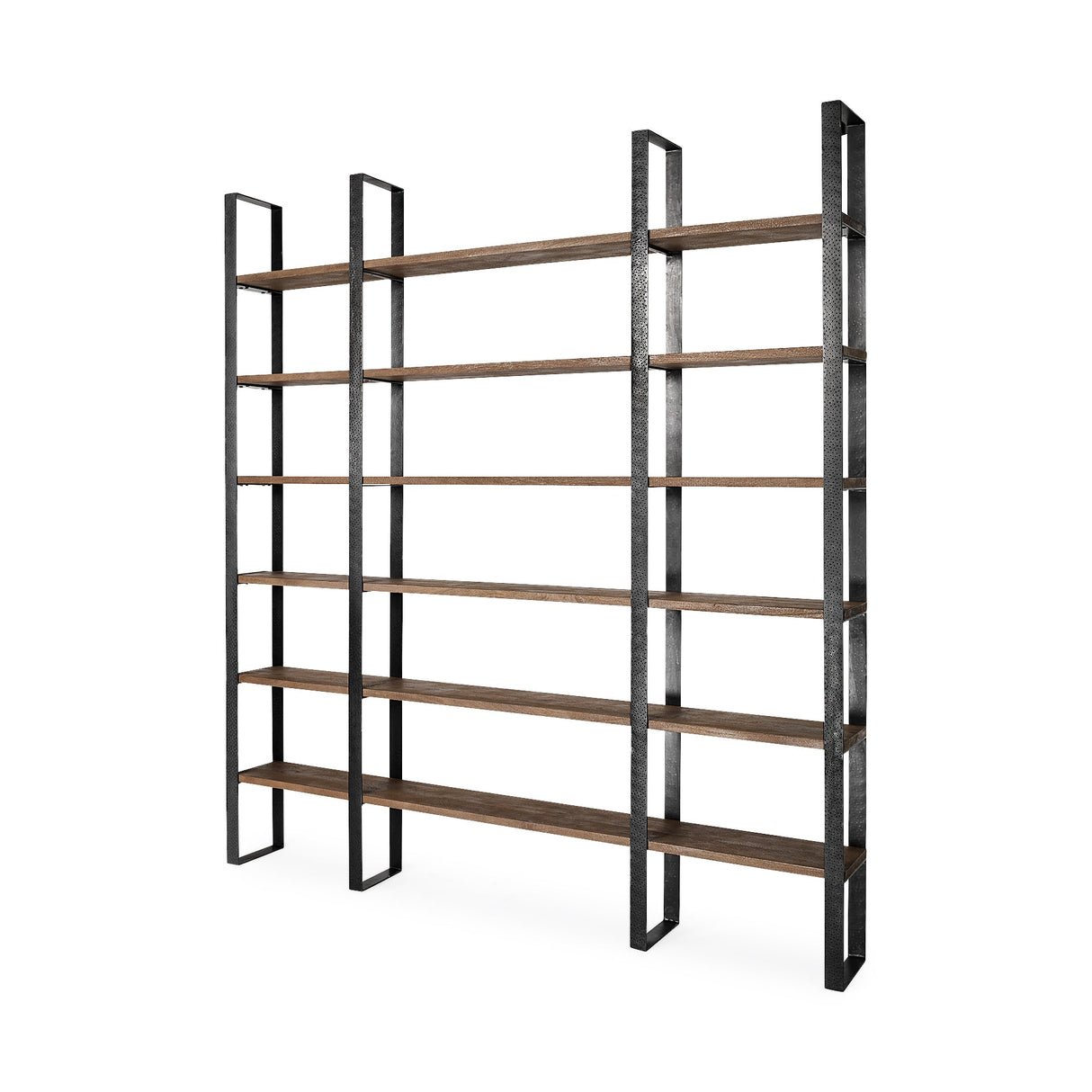 Taunton II Dark Brown Wood And Black Iron Six Shelving Unit by Mercana at Eve Furniture