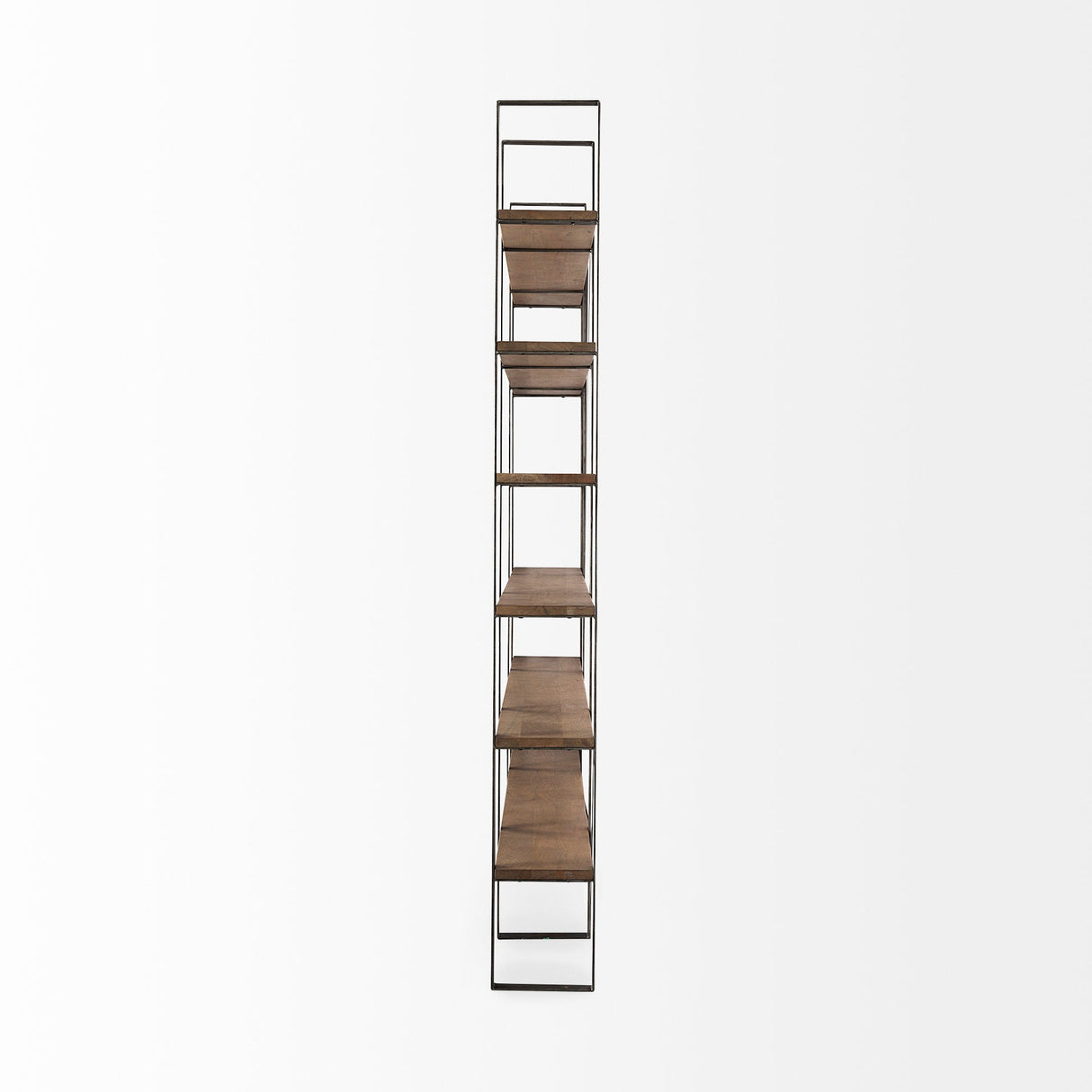 Taunton Medium Brown Wood W/ Antique Nickel Metal Frame 6 Tier Shelving Unit by Mercana at Eve Furniture