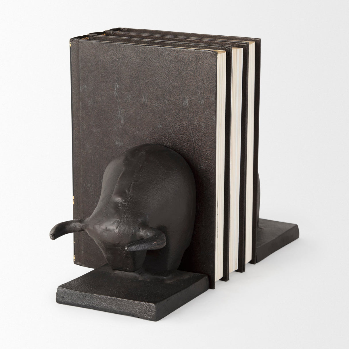 Tauro III (Set of 2) 10L x 5W Black Cast Aluminum Raging Bull Bookends by Mercana at Eve Furniture