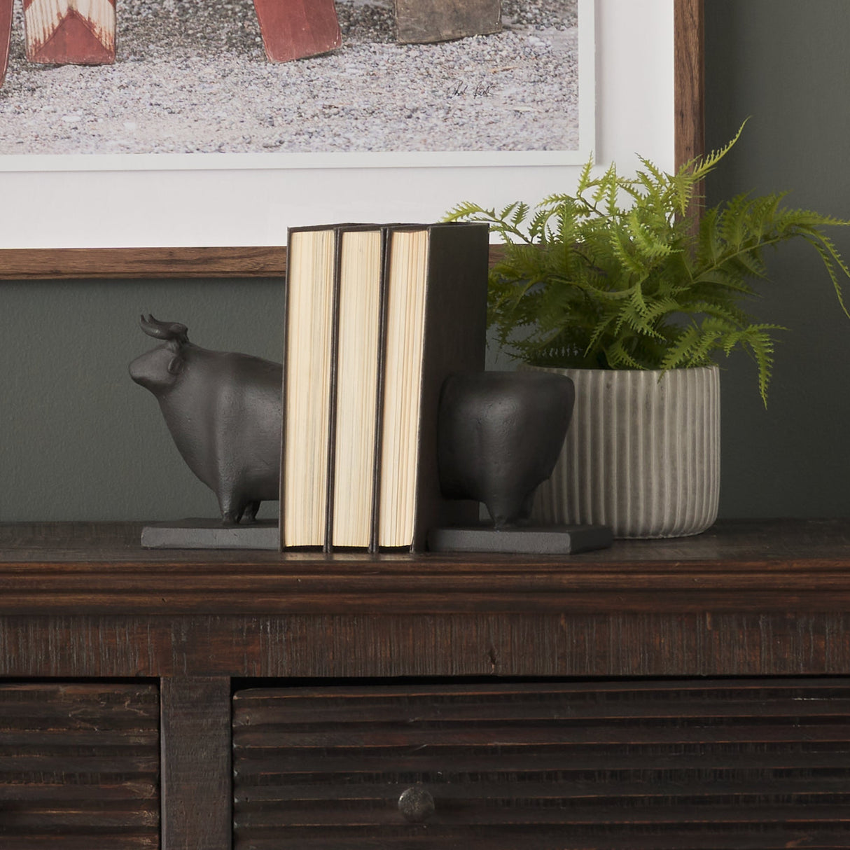 Taurus III (Set of 2) 9L x 4W Black Cast Aluminum Bull Bookends by Mercana at Eve Furniture