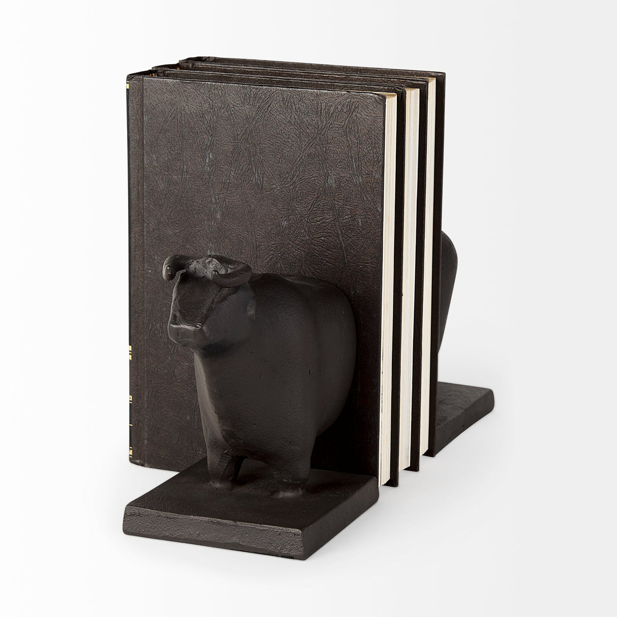Taurus III (Set of 2) Black Cast Aluminum Bull Bookends by Mercana at Eve Furniture