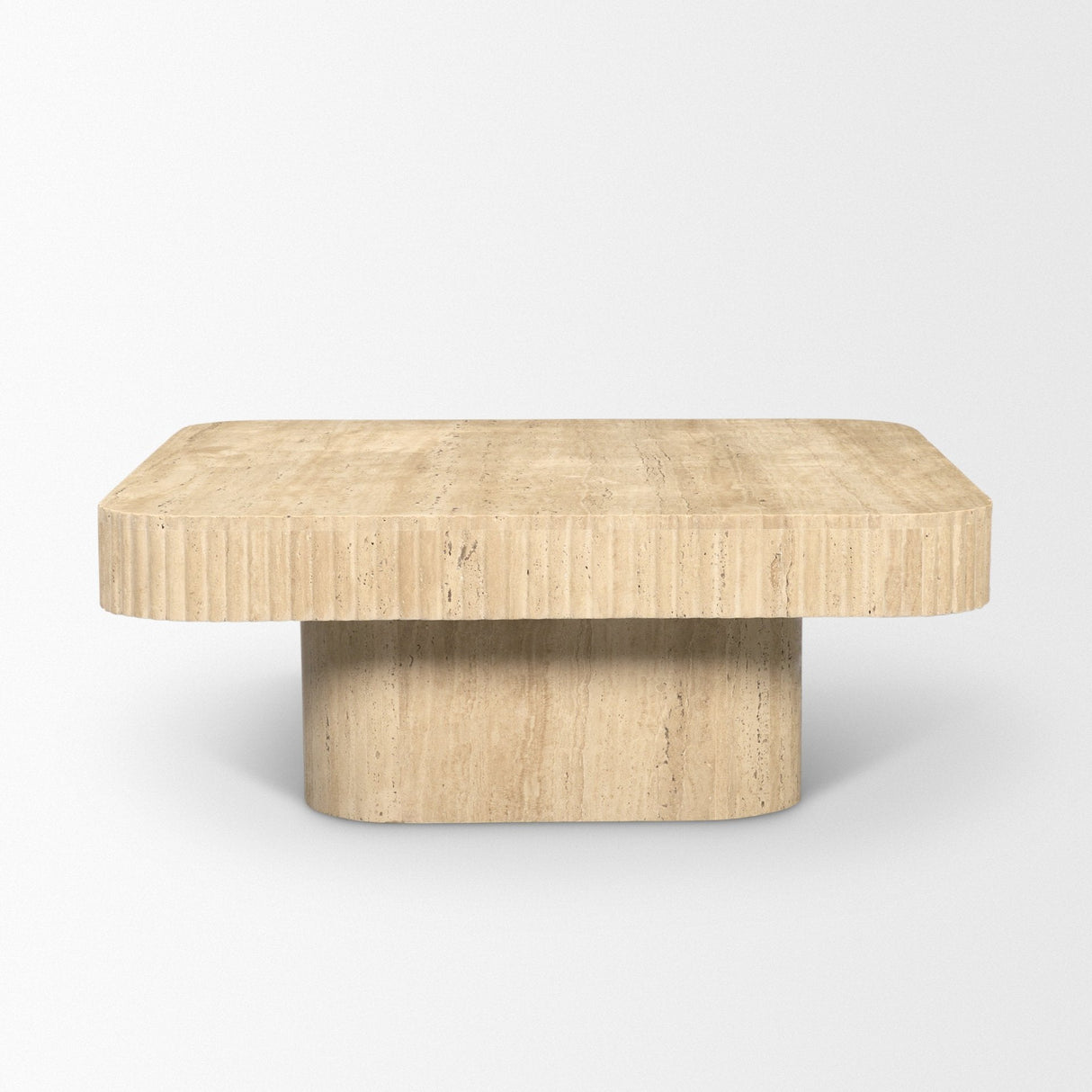 Tavora Ribbed Square Travertine Coffee Table by Mercana at Eve Furniture