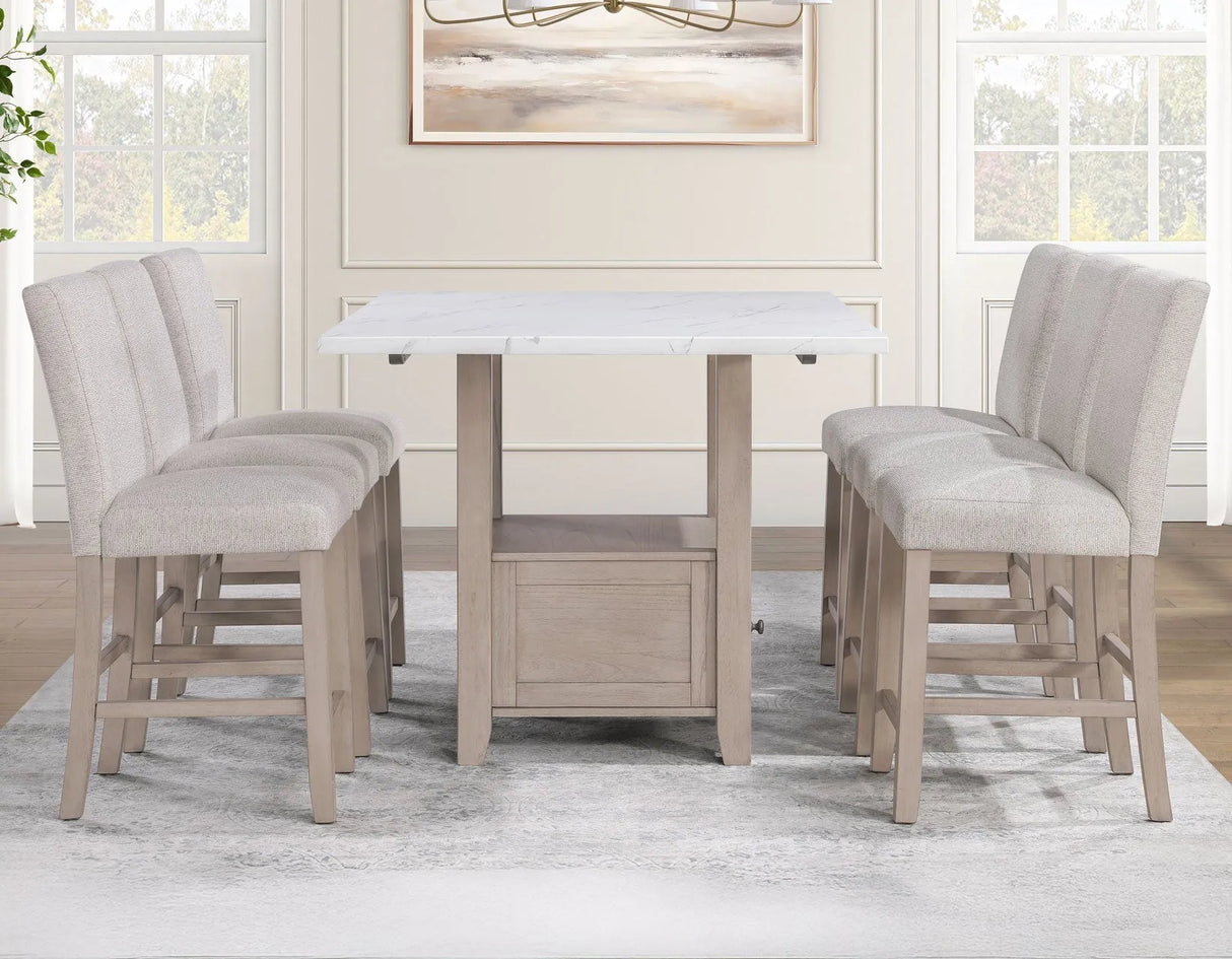 Taylor Tan Faux Marble Top 60″ Storage Counter Height Table by Steve Silver at Eve Furniture