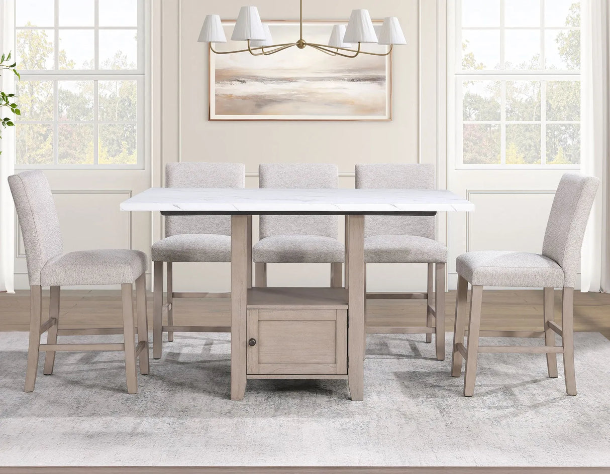 Taylor Tan Faux Marble Top 60″ Storage Counter Height Table by Steve Silver at Eve Furniture