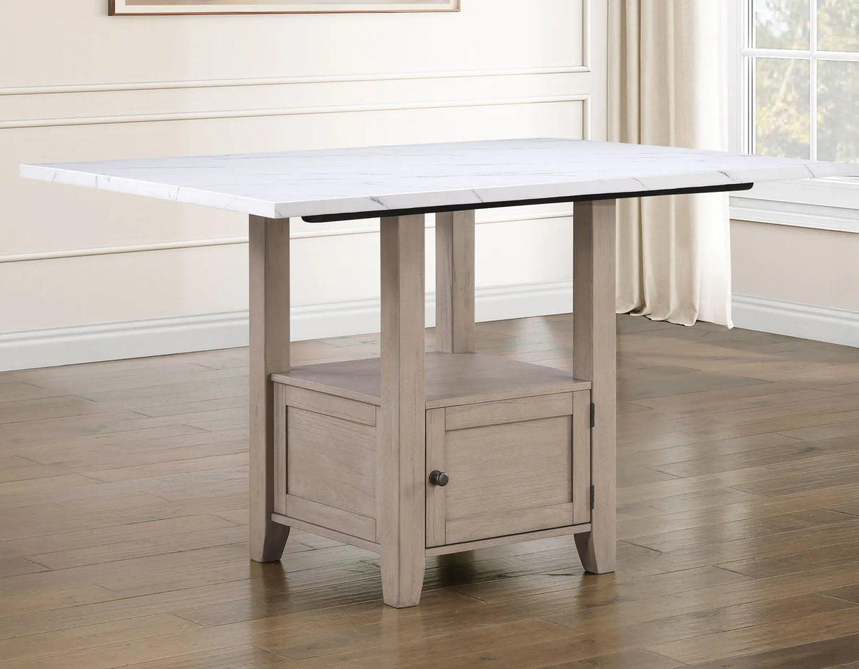 Taylor Tan Faux Marble Top 60″ Storage Counter Height Table by Steve Silver at Eve Furniture