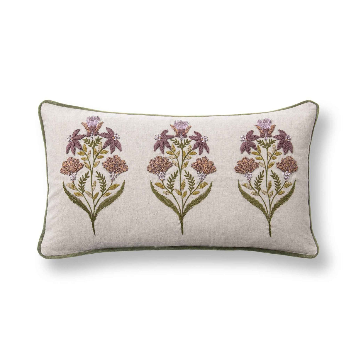 TD Belcourt Floral Olive Green Multi 14x26 Throw Pillow (Set of 2) by Classic Home at Eve Furniture