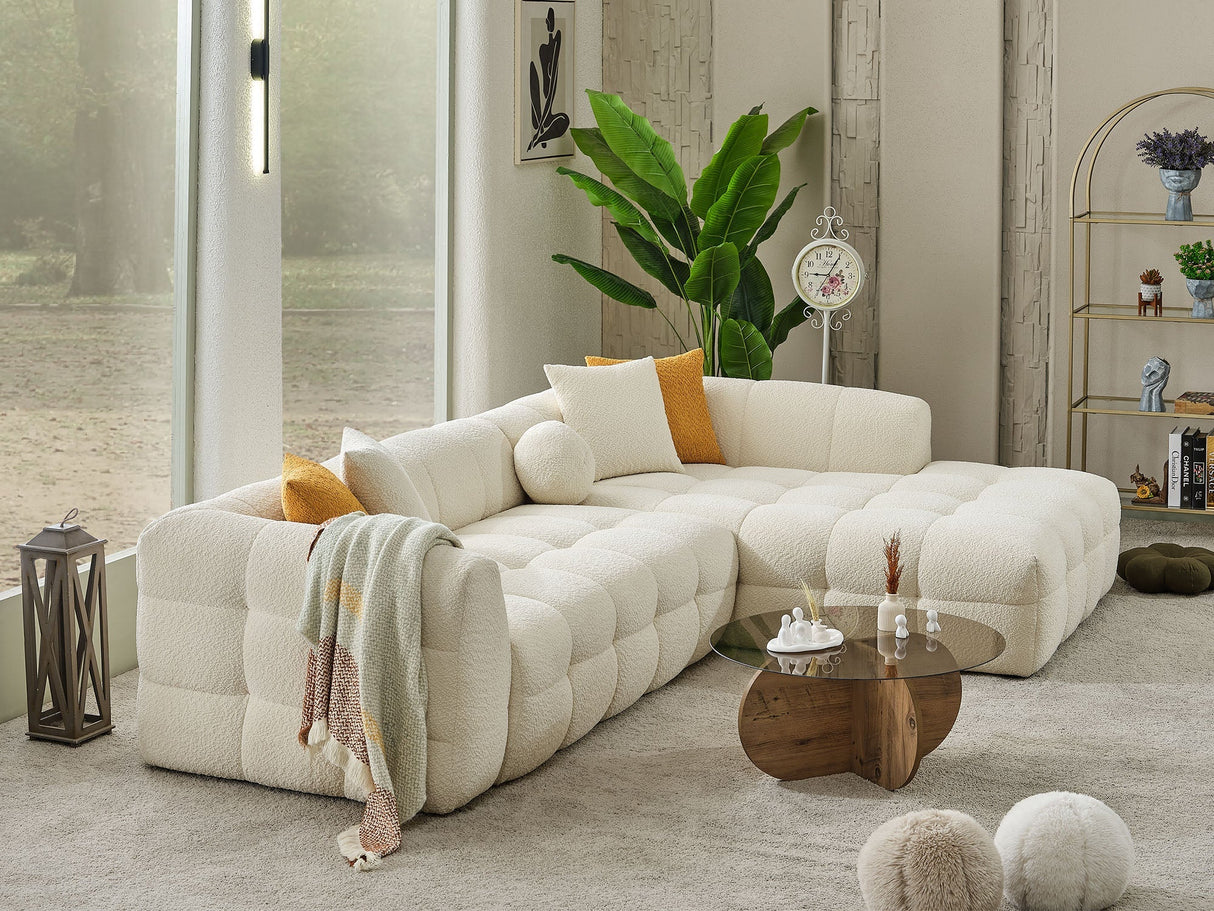 Teddy Cream Sectional Sofa by Furnia at Eve Furniture