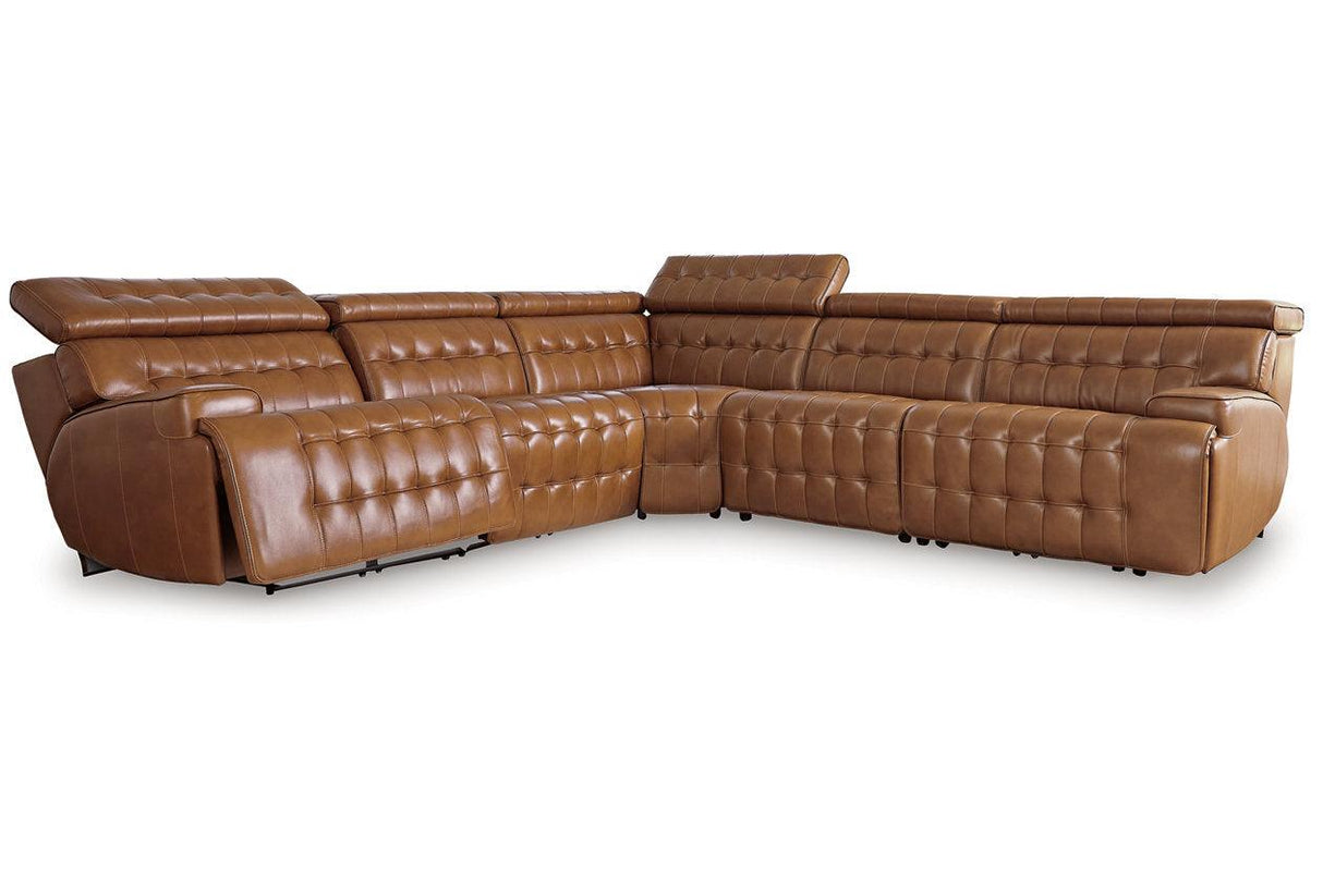 Temmpton Chocolate 5-Piece Power Reclining Modular Sectional by Ashley at Eve Furniture