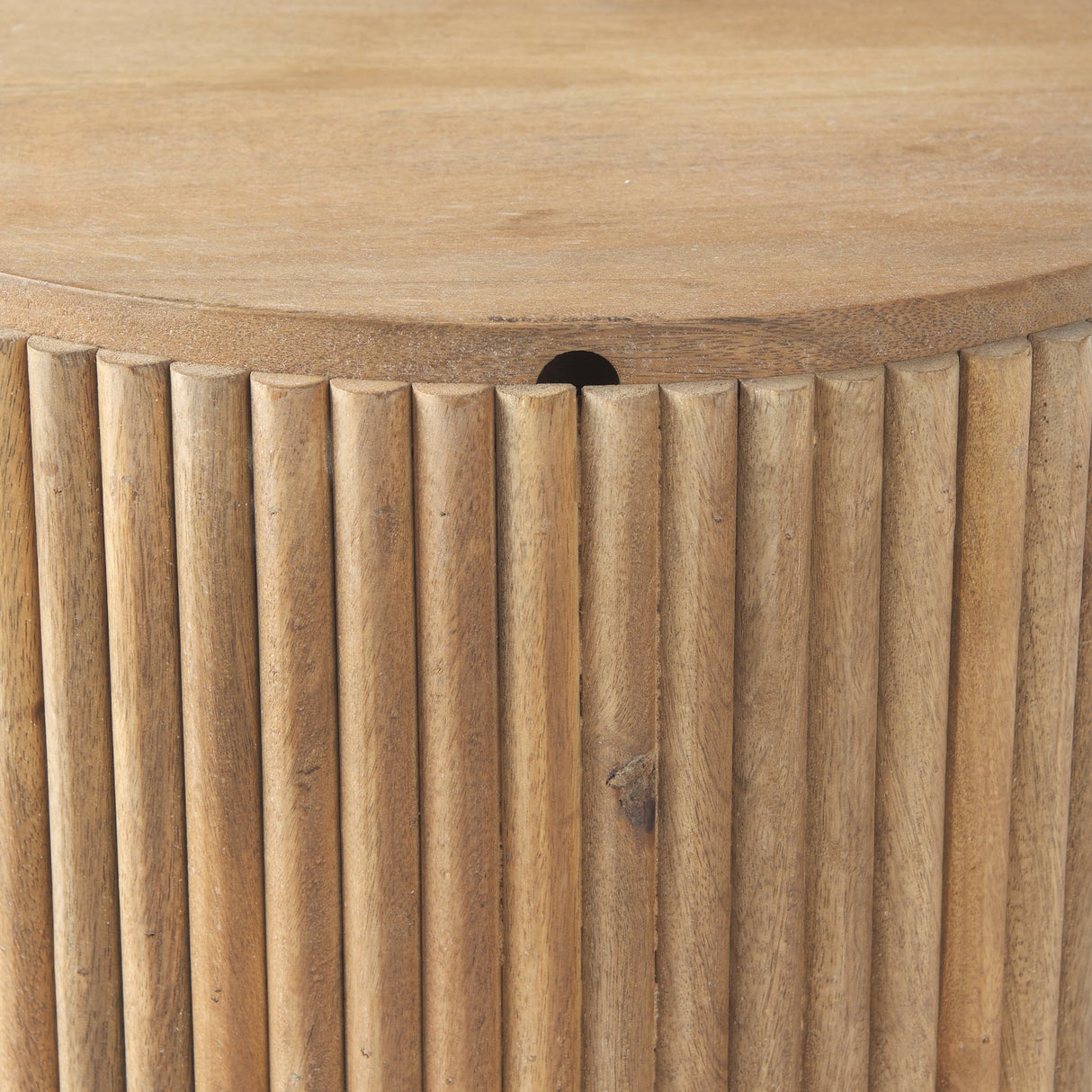 Terra 18L x 18W x 22H Light Brown Wood Fluted Round Side Table by Mercana at Eve Furniture