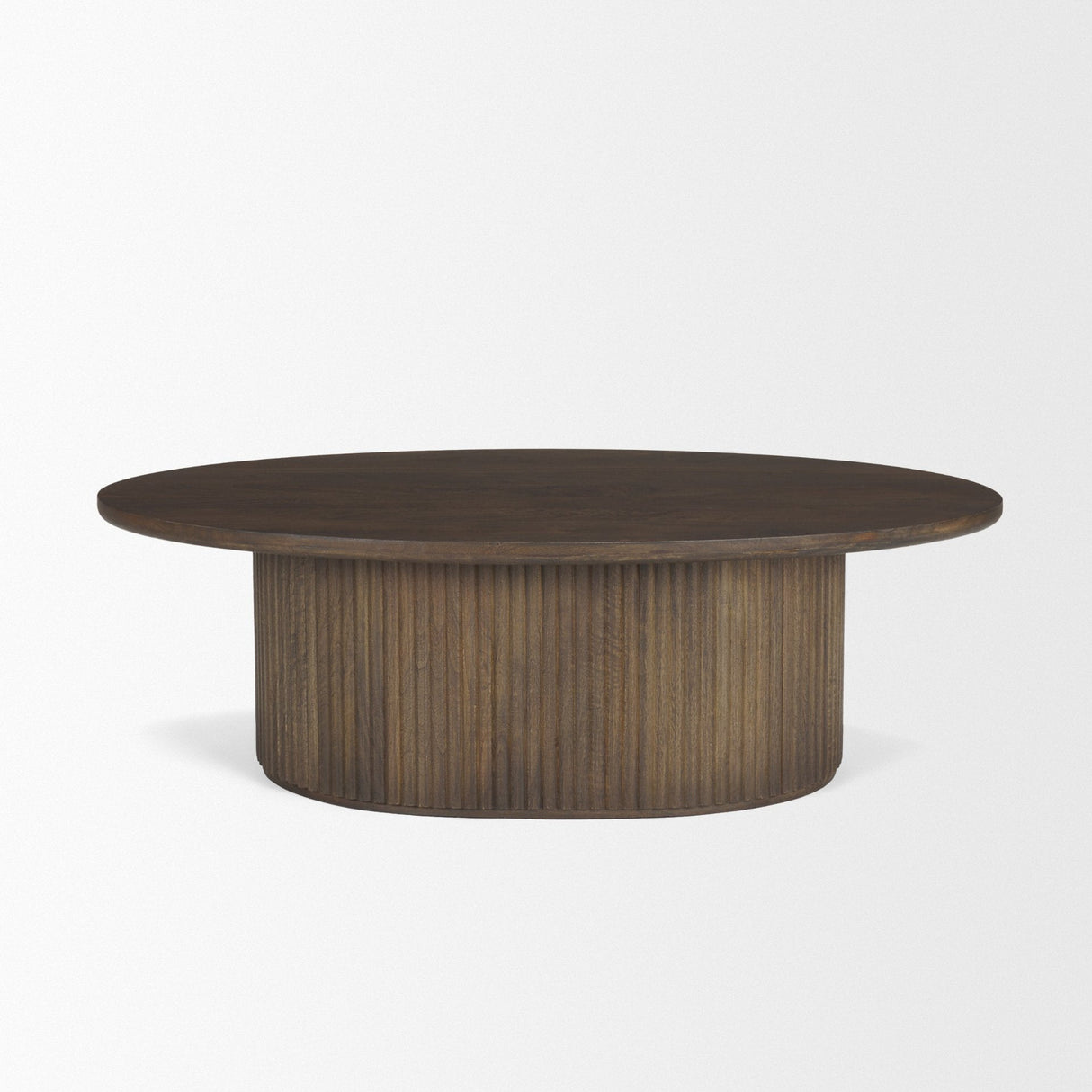 Terra 48L x 28W x 15H Dark Brown Wood Oval Fluted Coffee Table by Mercana at Eve Furniture