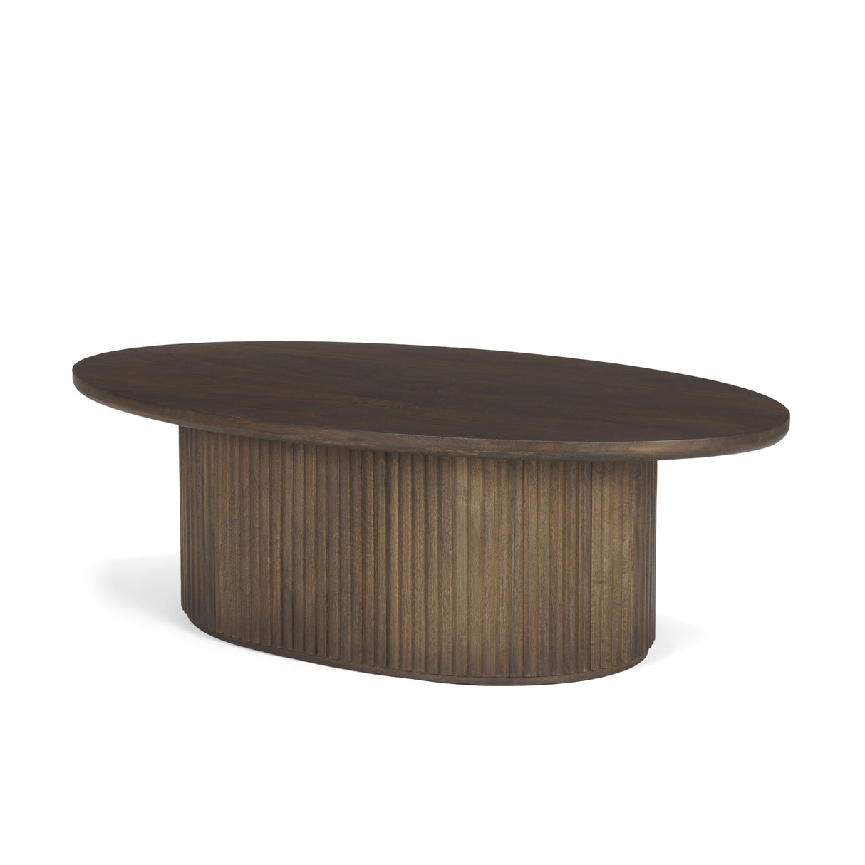 Terra 48L x 28W x 15H Dark Brown Wood Oval Fluted Coffee Table by Mercana at Eve Furniture