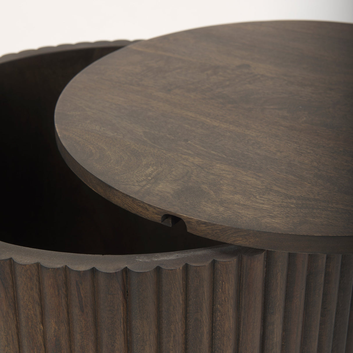 Terra Dark Brown Wood Fluted Round Side Table by Mercana at Eve Furniture