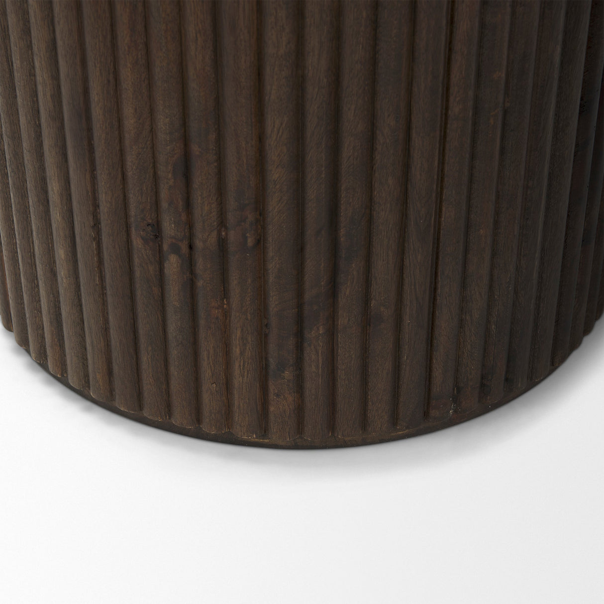 Terra Dark Brown Wood Fluted Round Side Table by Mercana at Eve Furniture