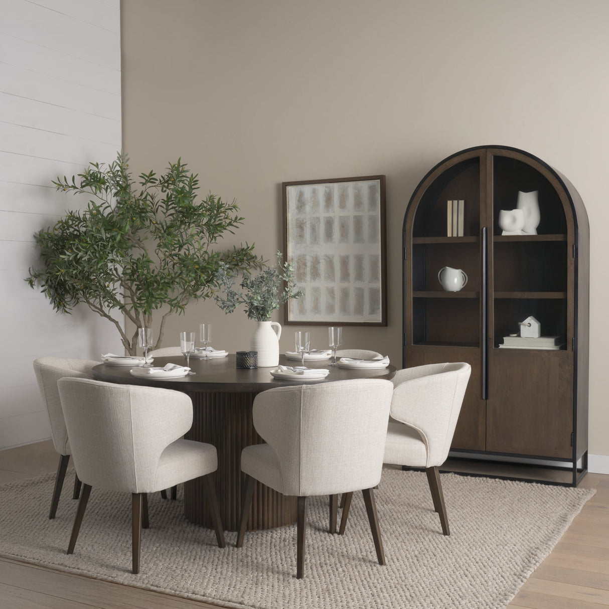 Terra Fluted Dining Table - 6 Niles Chairs - Sloan Cabinet by Mercana at Eve Furniture