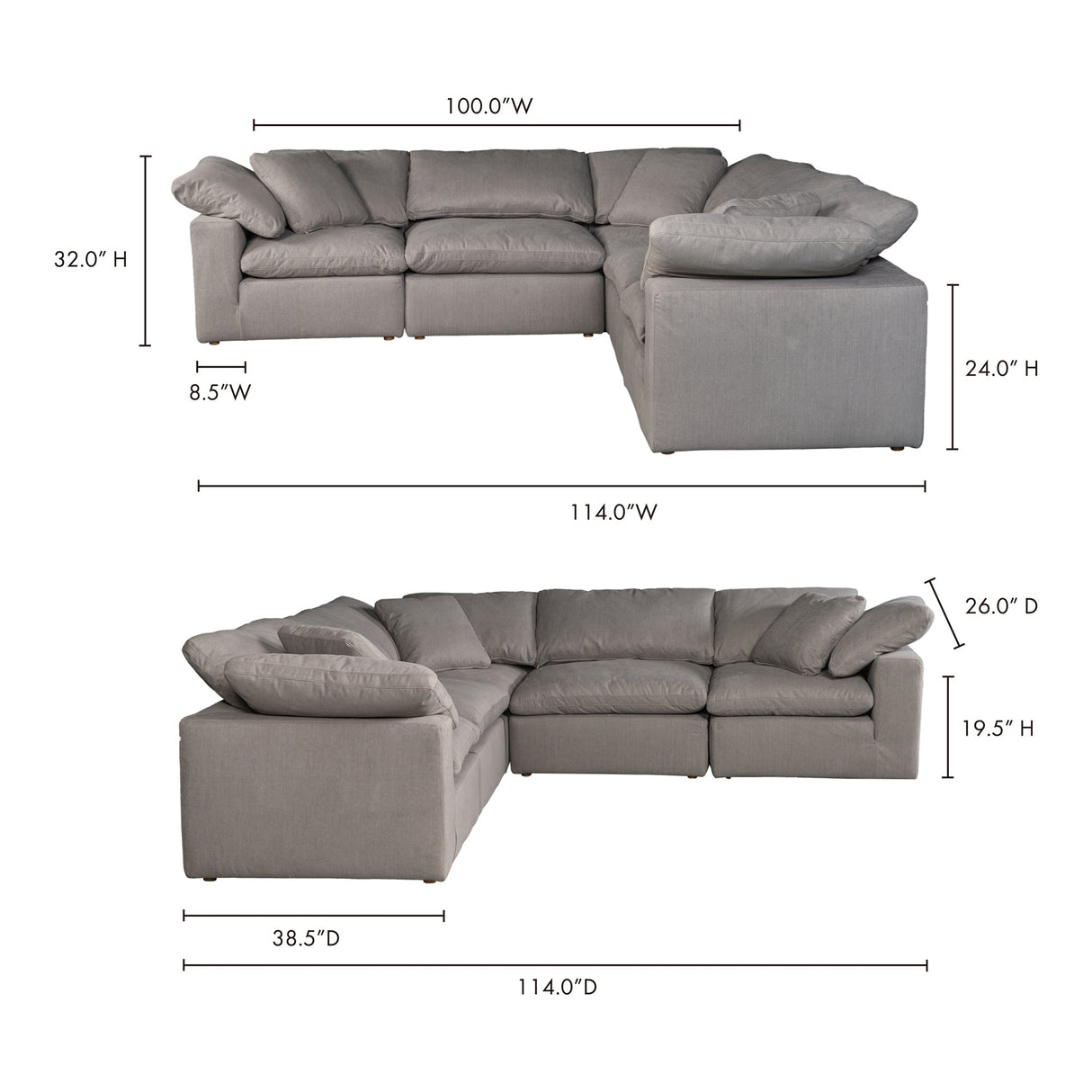 Terra Light Grey Condo Classic L Shaped Modular Sectional by Moe's Home at Eve Furniture