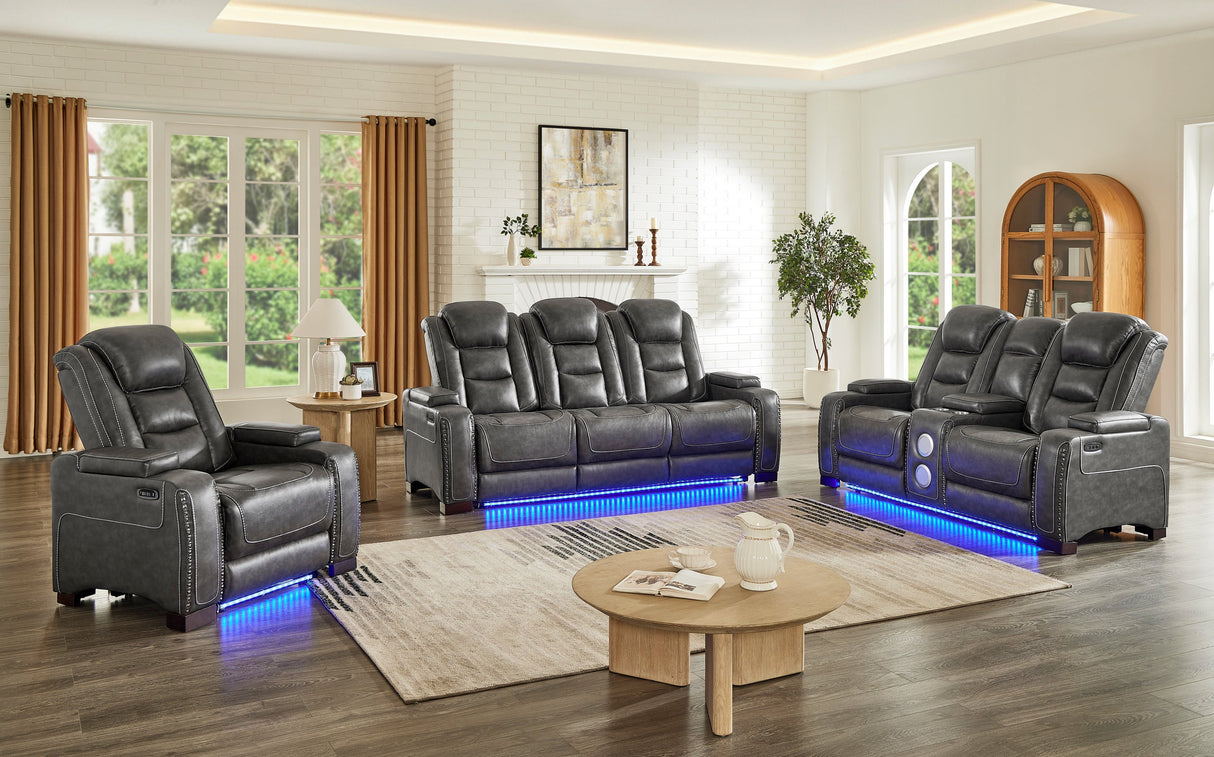 Tesla Gray 3-Piece Power Reclining Set by Happy Homes at Eve Furniture