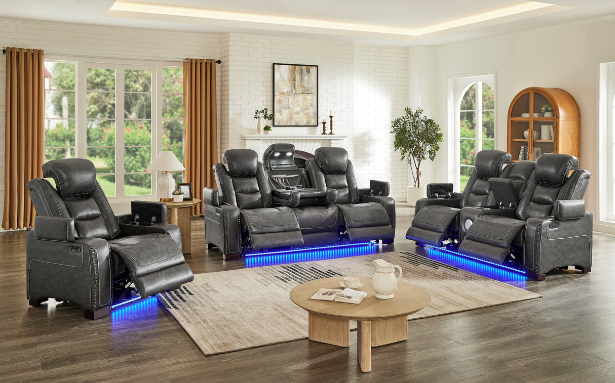 Tesla Gray 3-Piece Power Reclining Set by Happy Homes at Eve Furniture