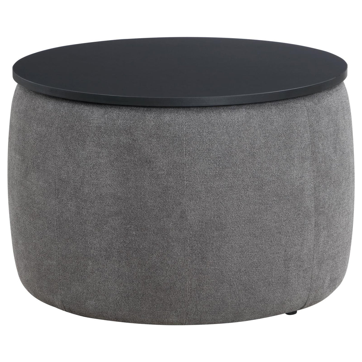 Tesoro Grey and Black Upholstered Round Lift Top Storage Ottoman by Coaster at Eve Furniture