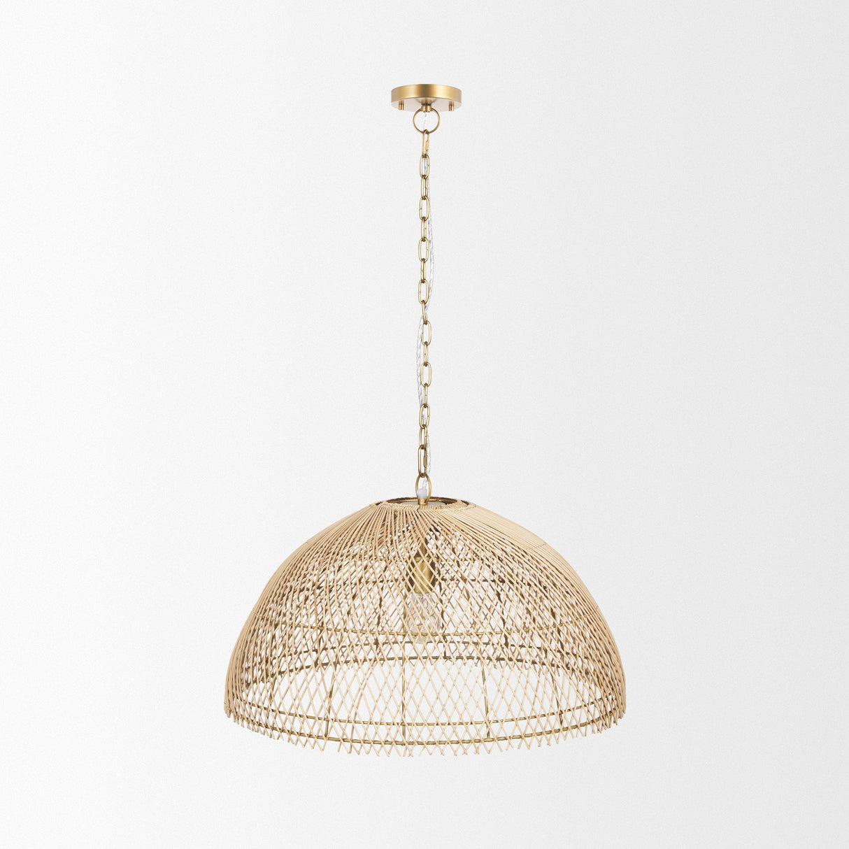 Thad 1-Light Natural Woven Rattan Dome Pendant by Mercana at Eve Furniture