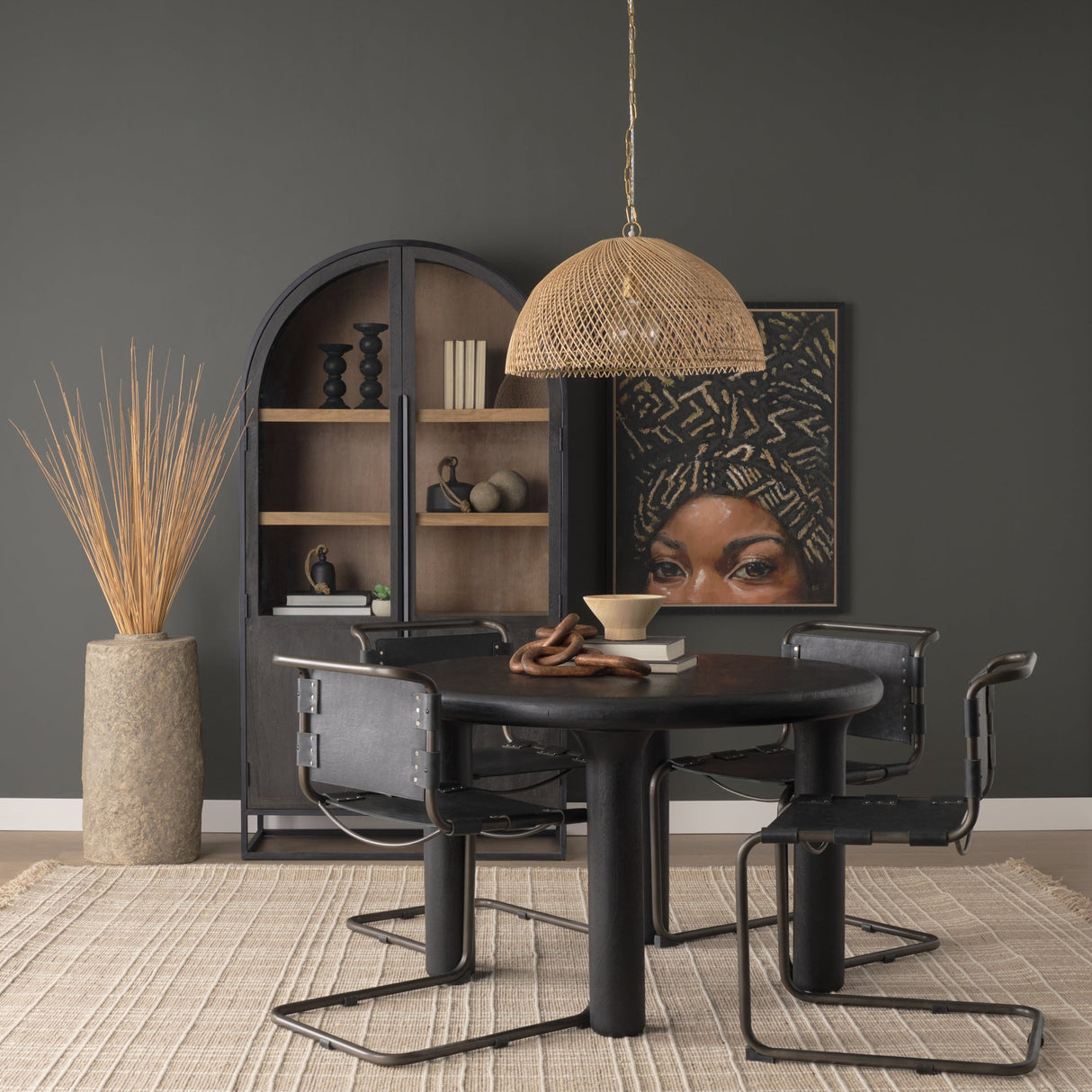 Thad 1-Light Natural Woven Rattan Dome Pendant by Mercana at Eve Furniture