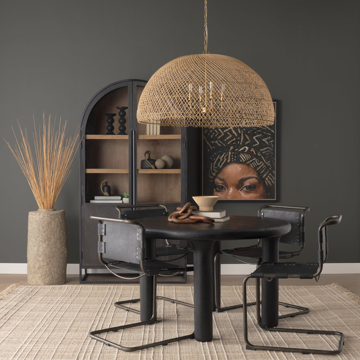 Thad 4-Light Natural Woven Rattan Dome Chandelier by Mercana at Eve Furniture