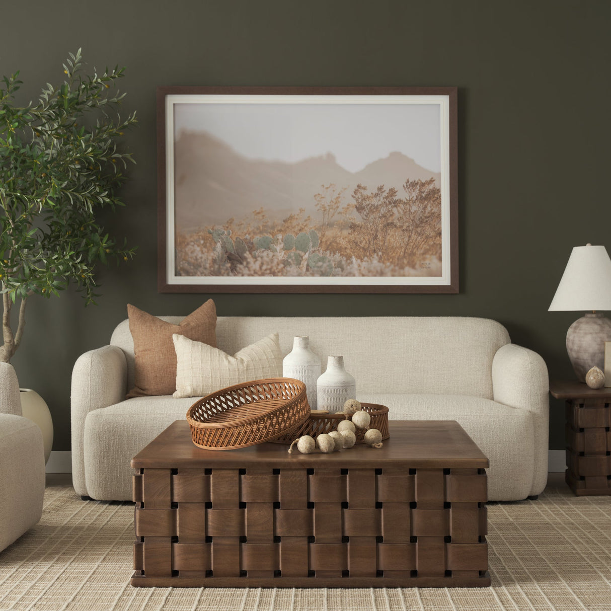 Thala Medium Brown Round Wicker Tray (Set of 2) by Mercana at Eve Furniture