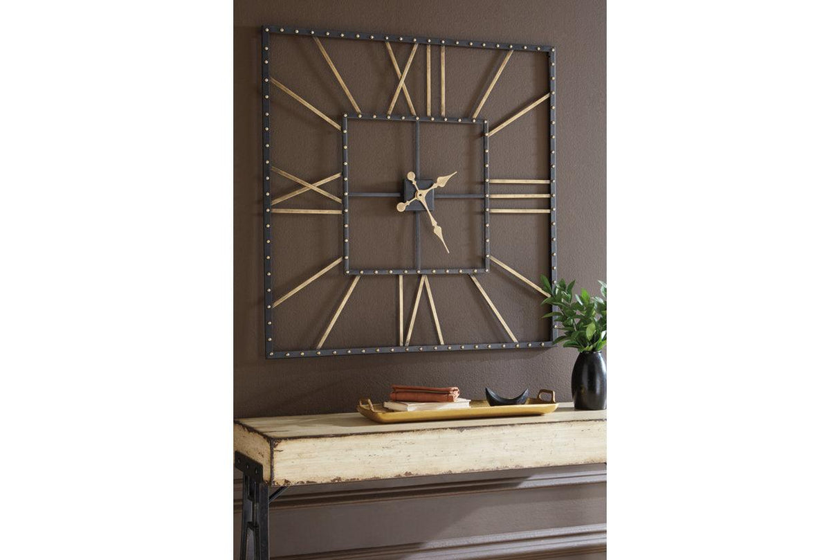 Thames Black/Gold Finish Wall Clock by Ashley at Eve Furniture