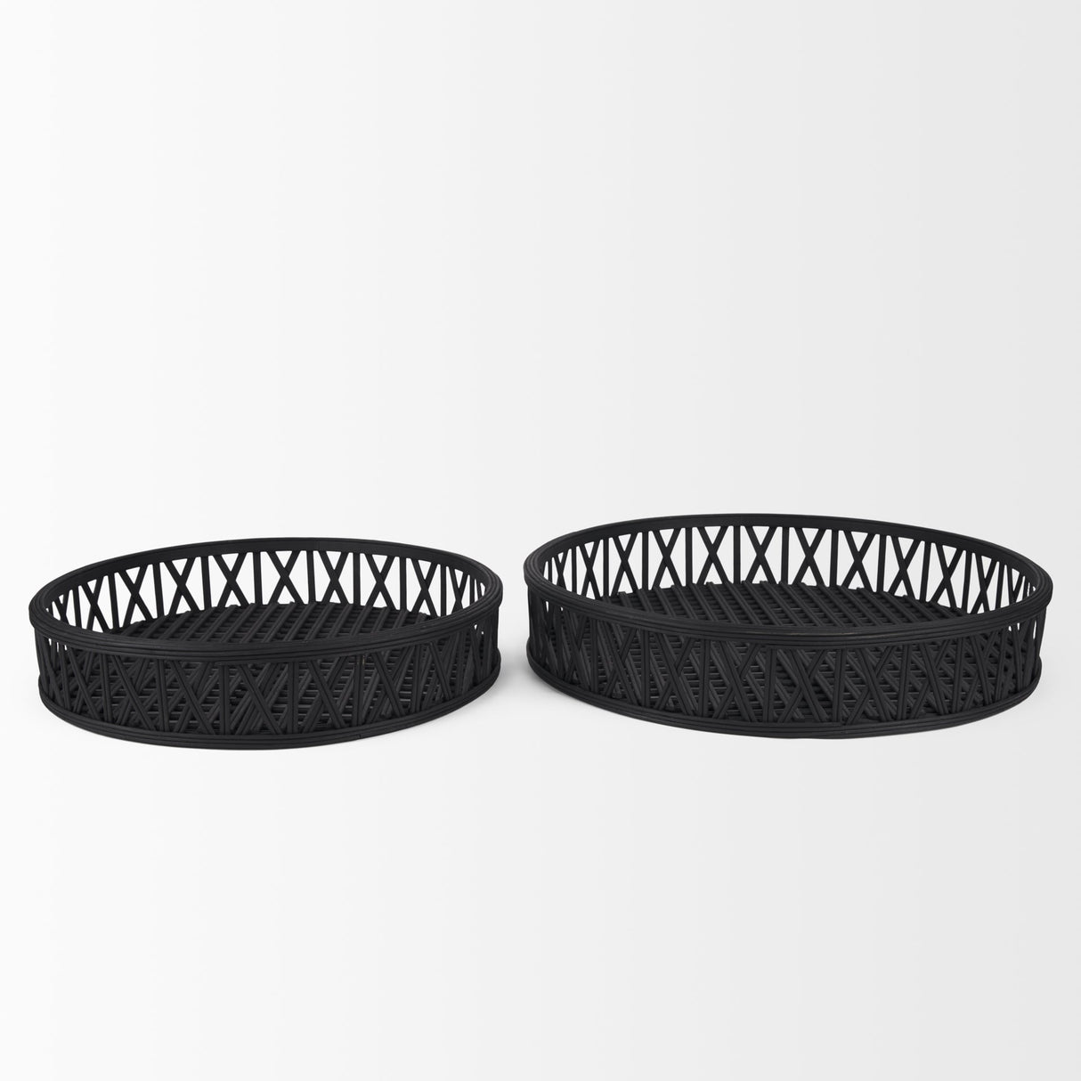 Thea Matte Black Wicker Trays (Set of 2) by Mercana at Eve Furniture