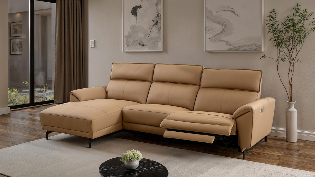 Themis Light Brown Power Sectional with Left Chaise by Furniture of America at Eve Furniture