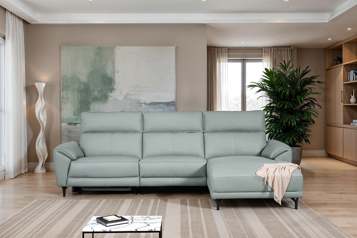 Themis Pale Blue Power Sectional with Right Chaise by Furniture of America at Eve Furniture