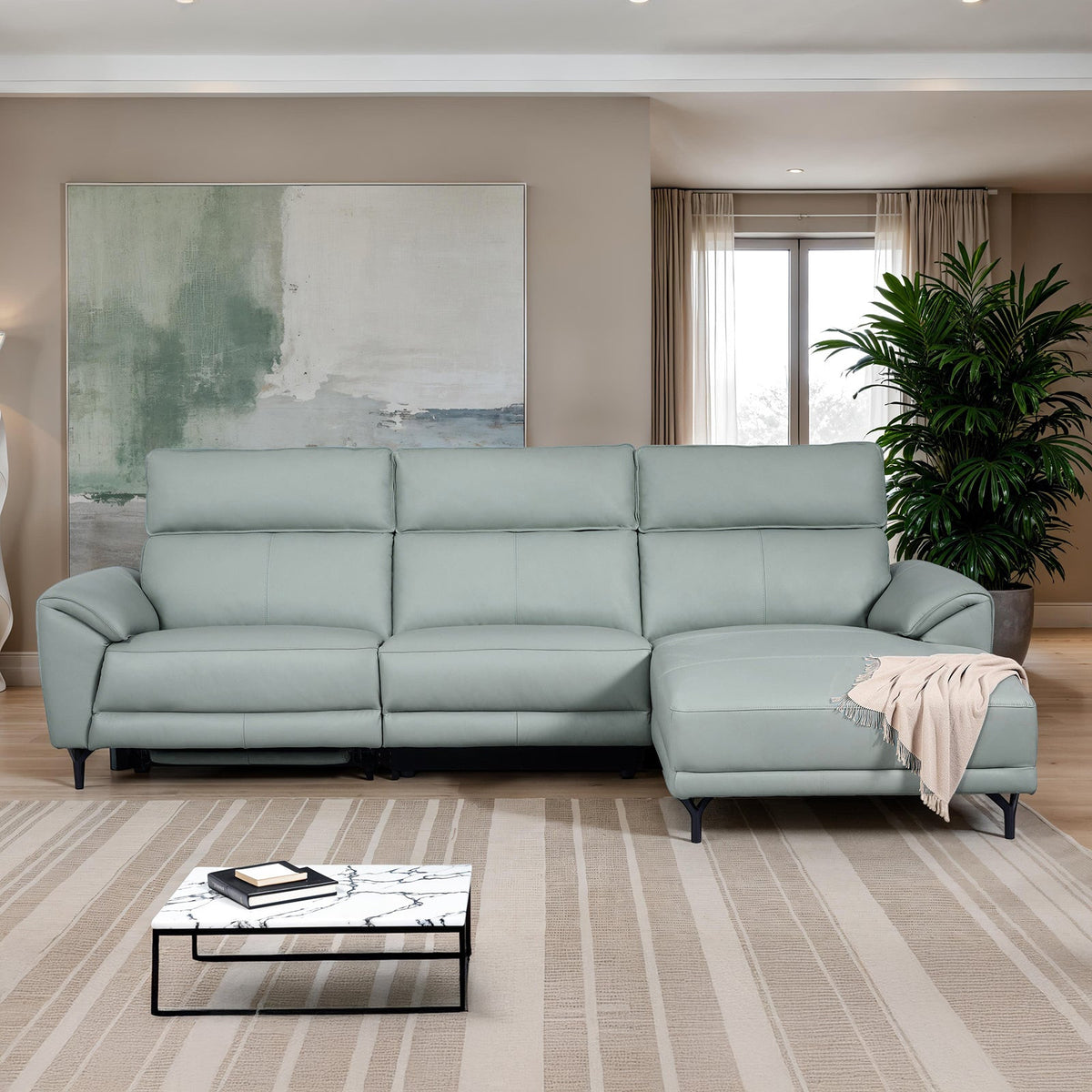Themis Pale Blue Power Sectional with Right Chaise by Furniture of America at Eve Furniture