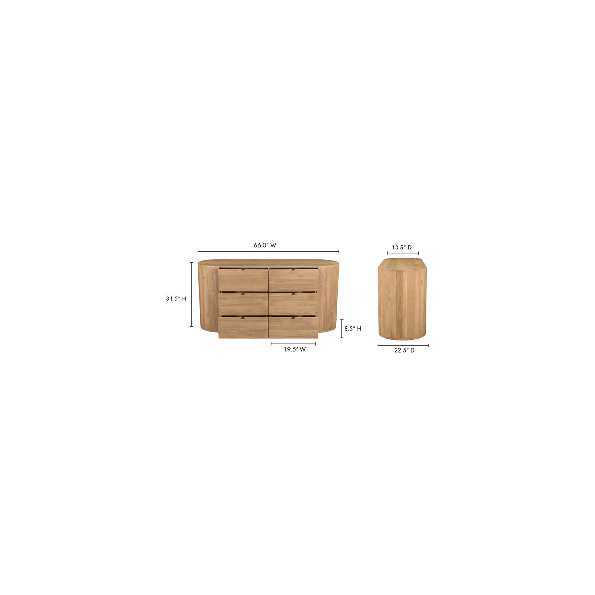 Theo Natural 6 Drawer Dresser by Moe's Home at Eve Furniture