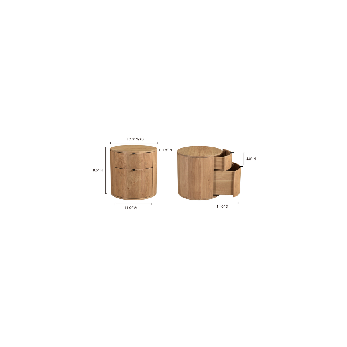 Theo Natural Two Drawer Nightstand by Moe's Home at Eve Furniture