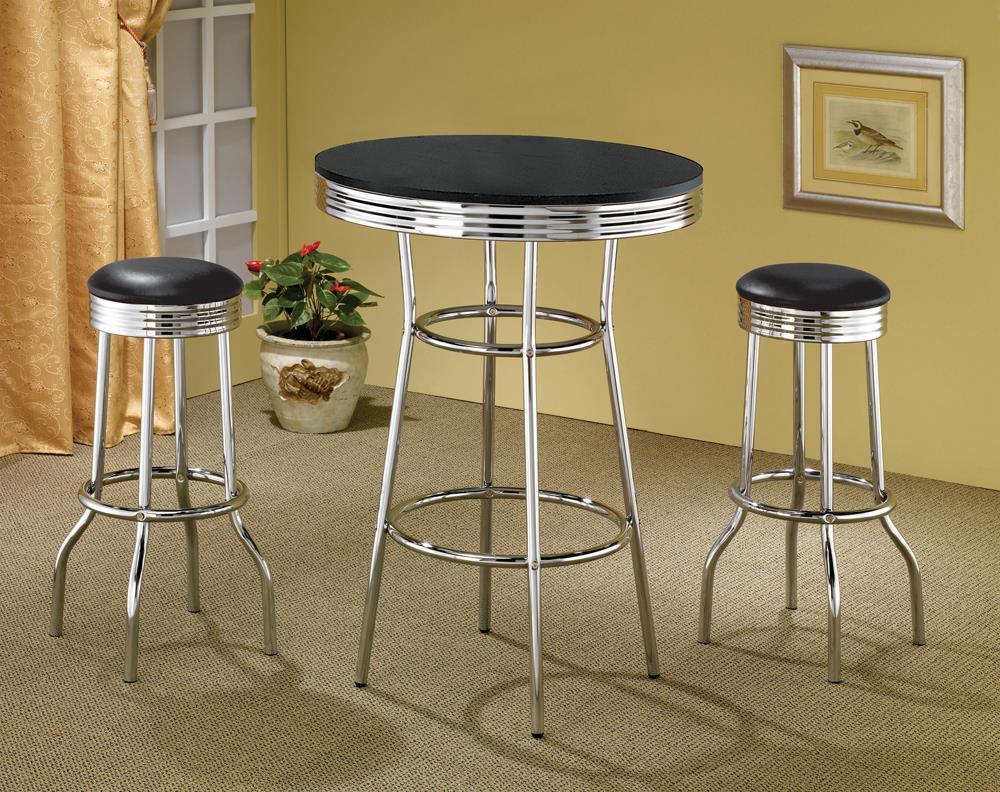Theodore Black/Chrome Upholstered Top Bar Stools, Set of 2 by Coaster at Eve Furniture
