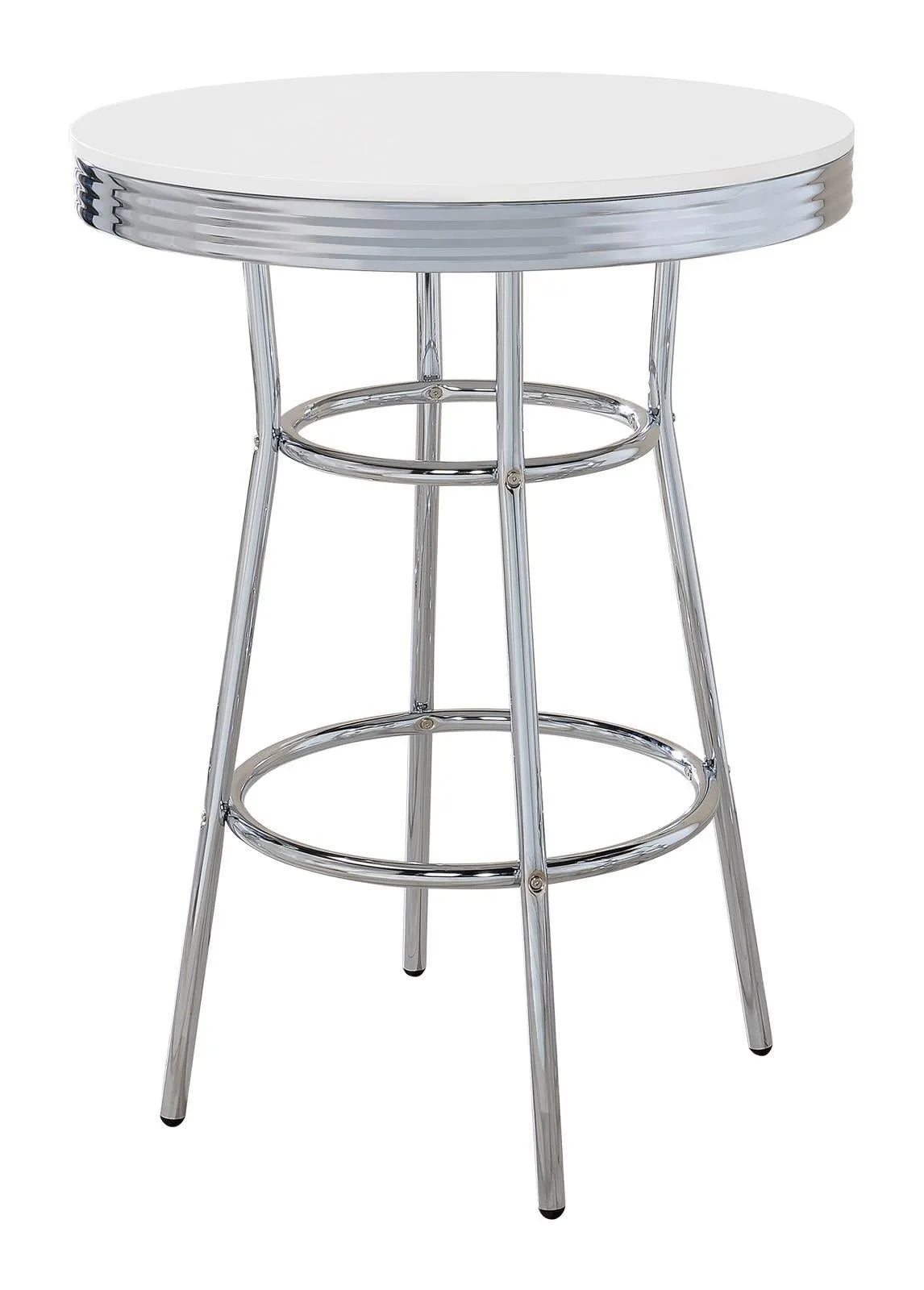 Theodore Chrome/Glossy White Round Bar Table by Coaster at Eve Furniture